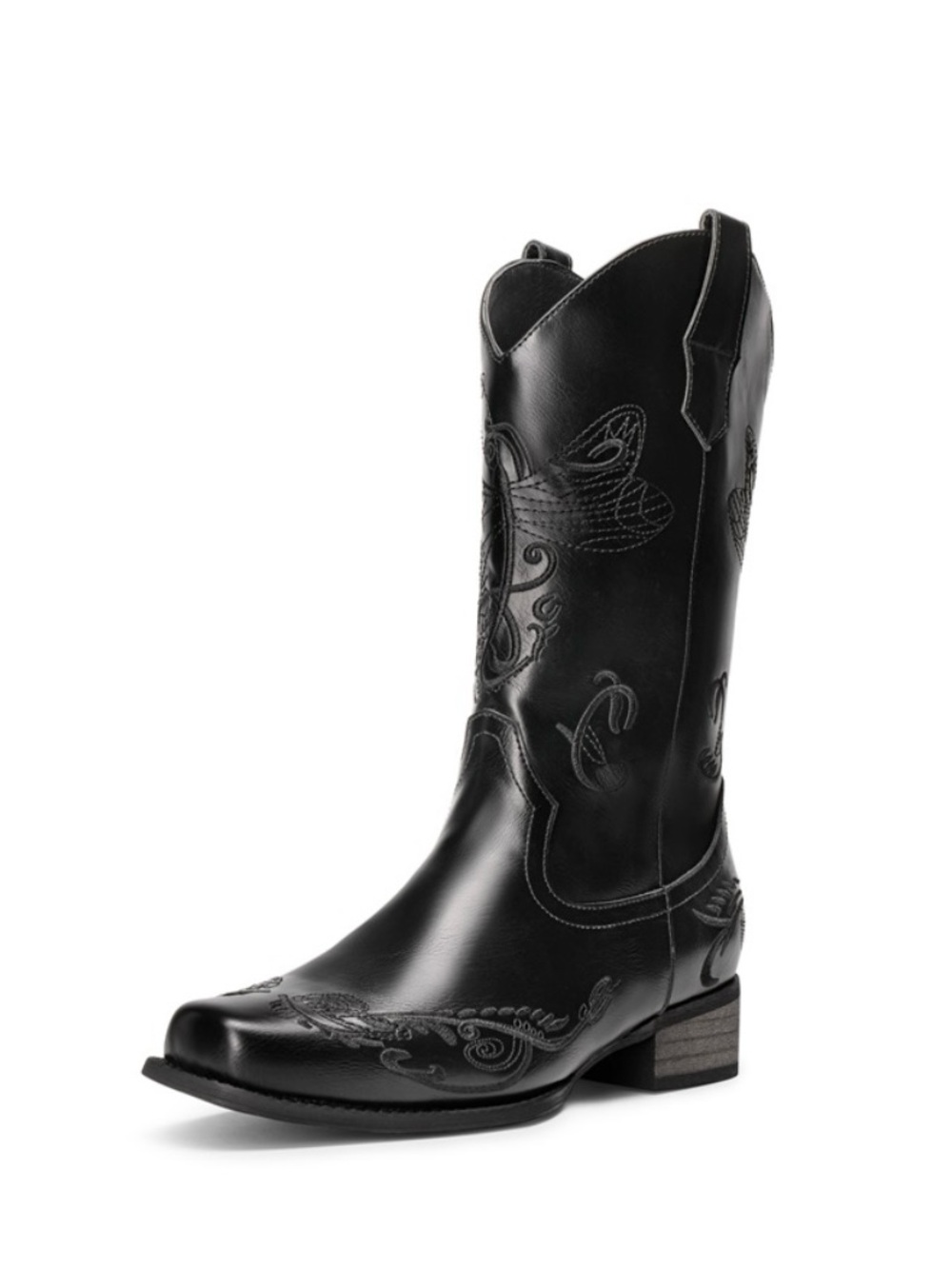 Women Black Western Leather Cowboy Boots